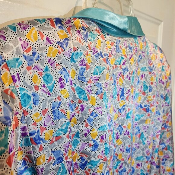 Vintage Satin Robe Funky Abstract Pattern 80s 90s Retro Themed Lightweight XL 1X - Picture 8 of 9